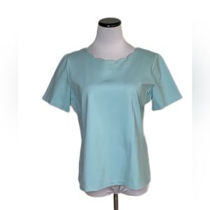 Talbots SZ L Petite Lt. Blue Scalloped Neckline Blouse | NWT